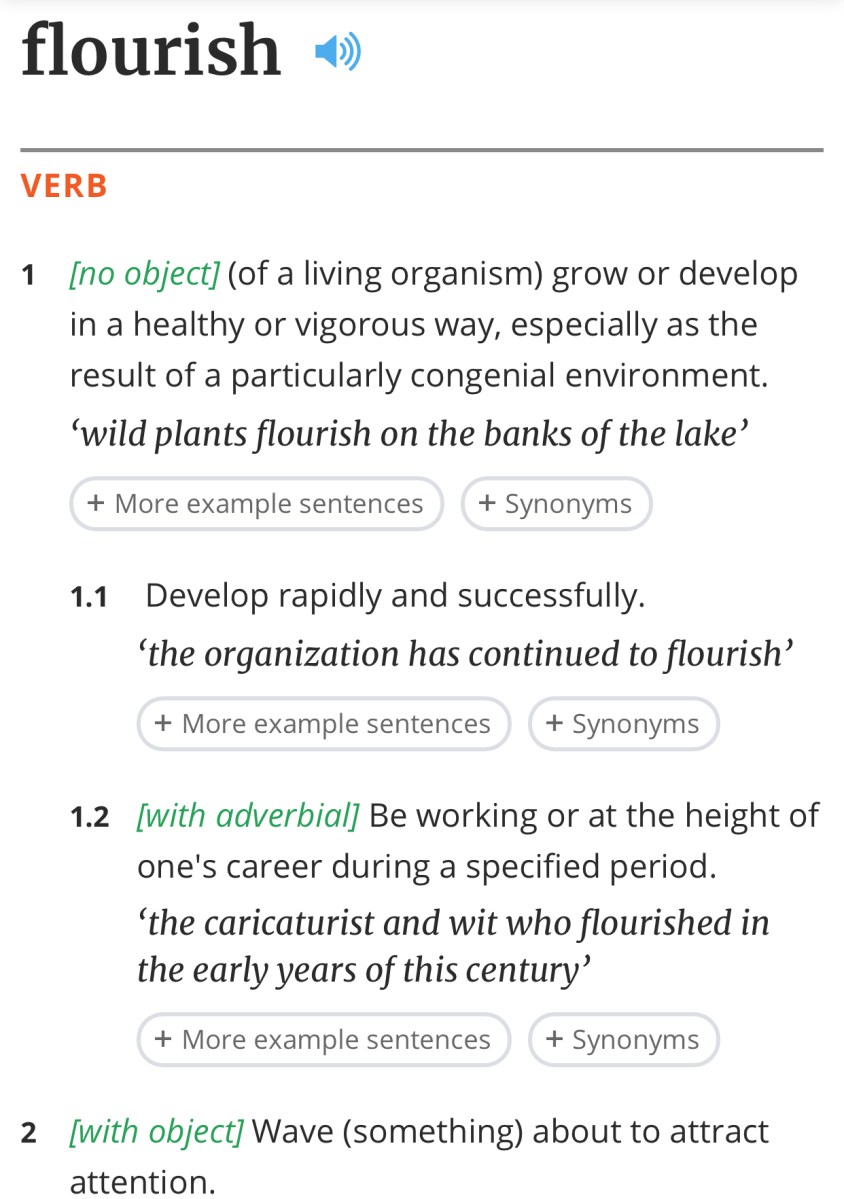 Dictionary.com definition of flourish as a verb