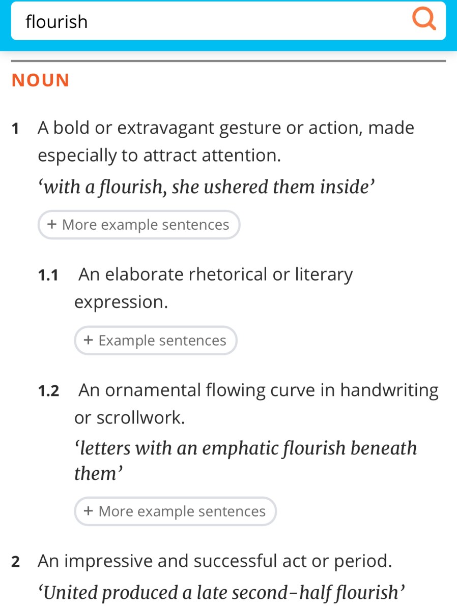 Dictionary.com definition of flourish as a noun