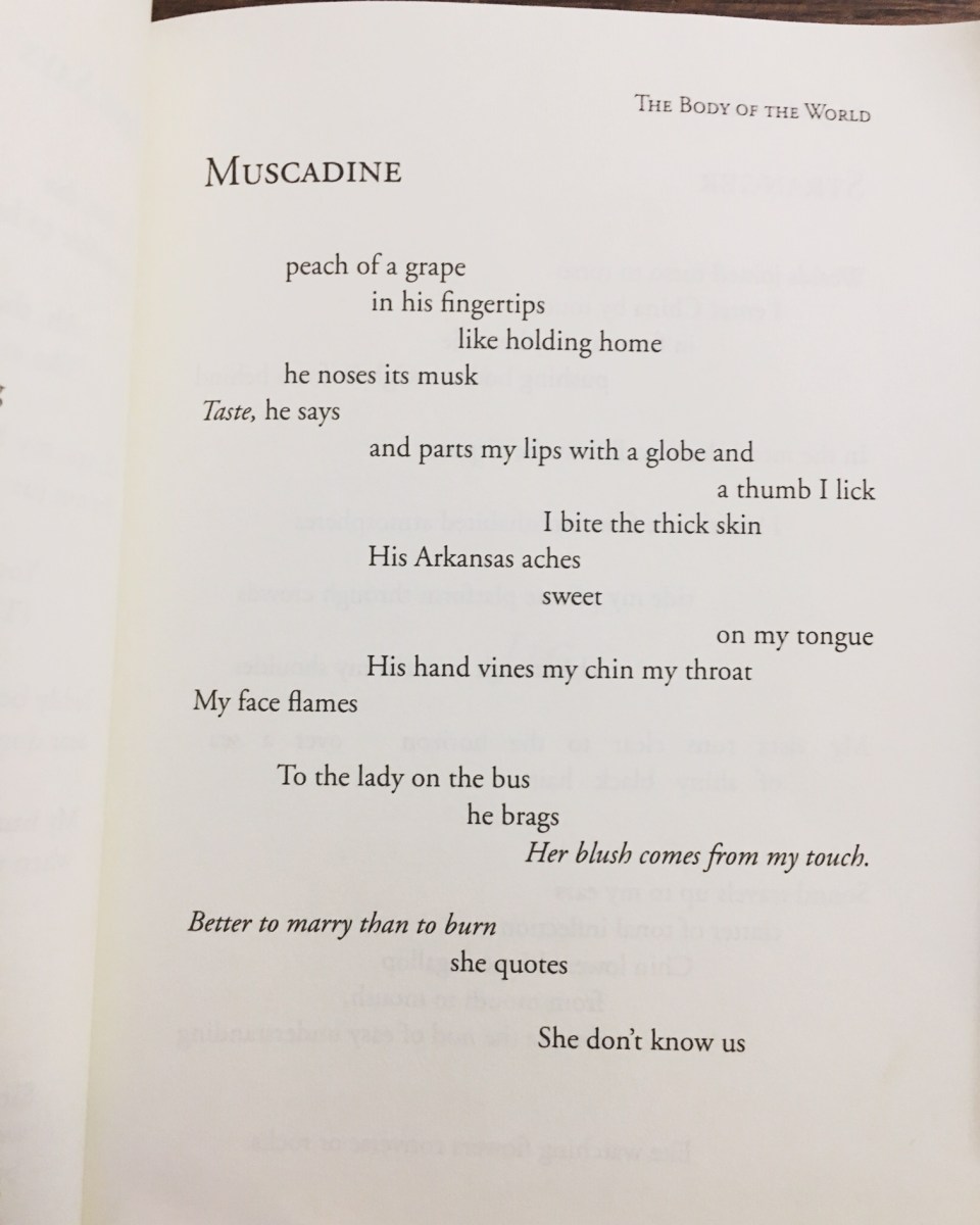 "peach of a grape / in his fingertips"