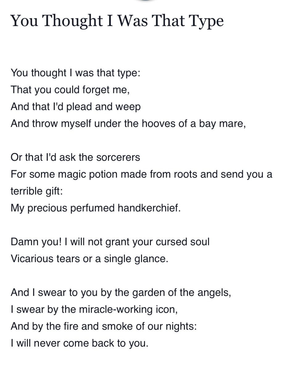 You thought I was that type: / That you could forget me