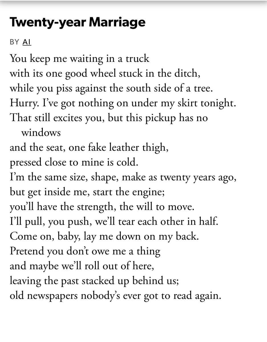 You keep me waiting in a truck / with its one good wheel stuck in the ditch